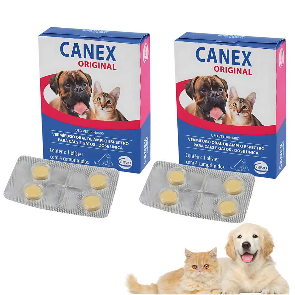 Canex Original Vermífugo Mata Vermes Intestinais Cães Gatos kit 2 ...