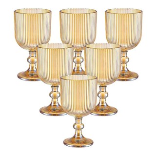 Conjunto 6 Taças Vidro Canelado Graffiato Âmbar 380ml para Mesa Posta Drink Água Suco Decoração
