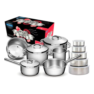 Jogo De Panelas 6 Pç Inox Solar Tramontina Indução E Tigelas em aço Inox com tampa em Oferta na Shopee