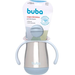 Copo Térmico Inox Parede Dupla C/ Canudo e Alça Azul - Buba