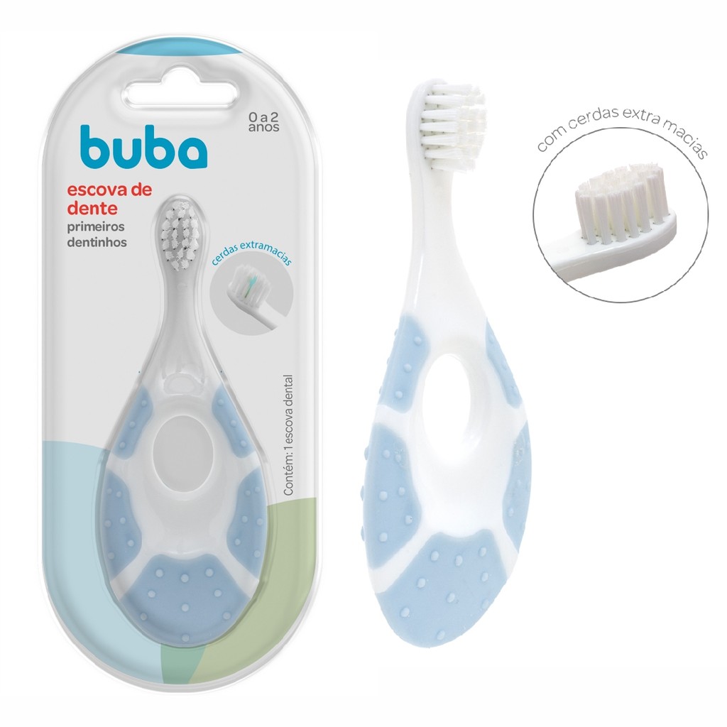 ESCOVA DE DENTE BEBÊ PRIMEIROS DENTINHOS AZUL BUBA | Shopee Brasil