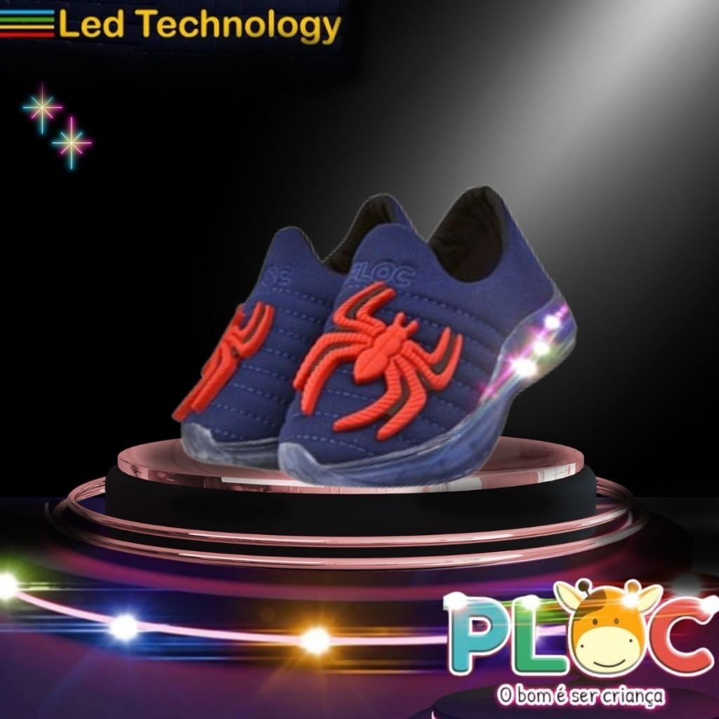 Tênis Led Infantil PLOC LED70 - SUPER ARANHA Menino Calce Fácil Leve ...