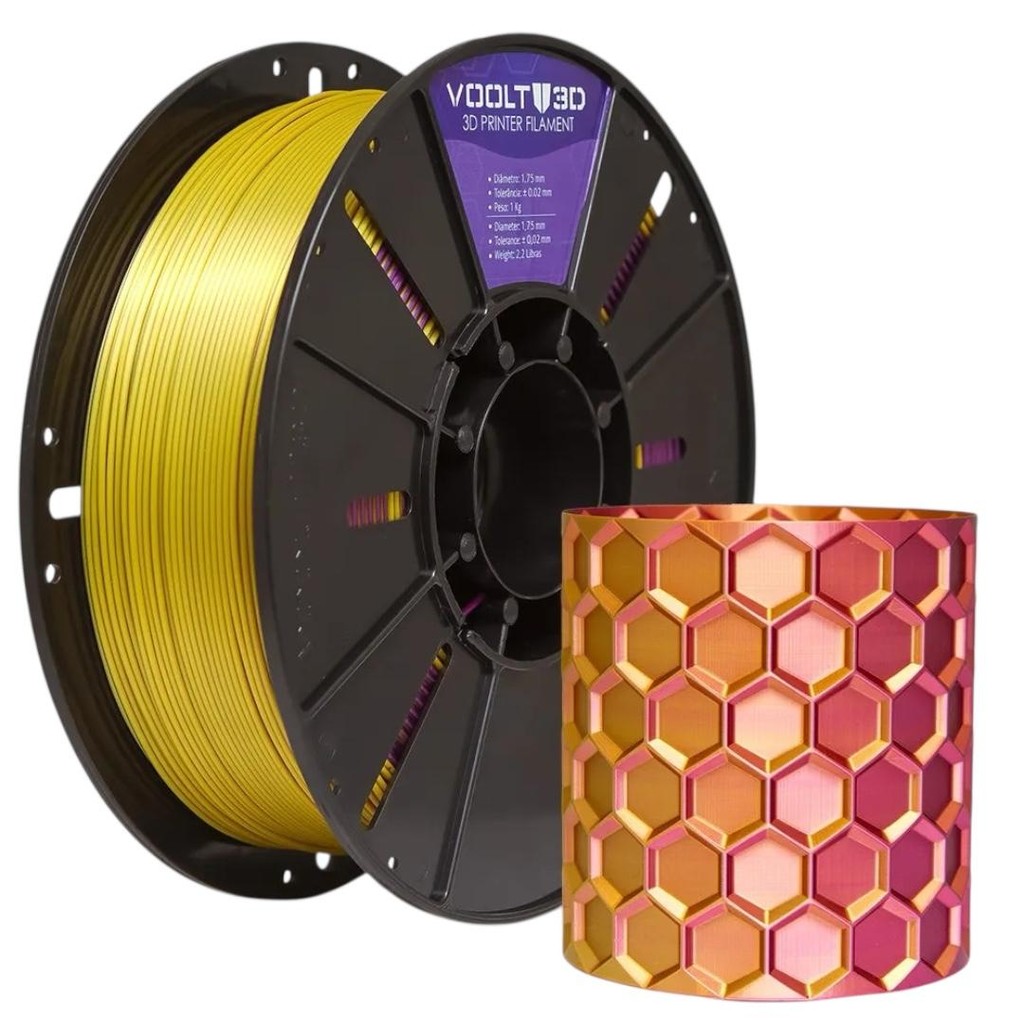 Filamento PLA Duo Color Ametista e Dourado V-Silk - 1kg | Shopee Brasil
