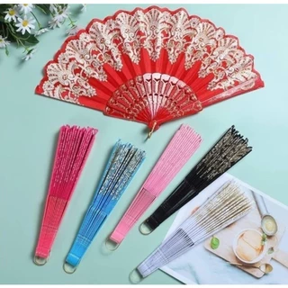 GUIANA KIT 12PCS Leque de tecido Colorido estampado plastico Com Glitter/SEM Glitter em Oferta na Shopee