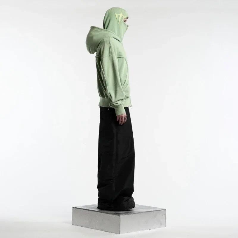 Y2K Ninja Hoodie Trendy Double Hat Design Funcional Street Vintage