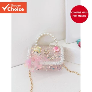 Mini Bolsa Clutch Com Glitter E Pérolas Artificiais – De Noite Elegante Para Festa De Princesa Meninas