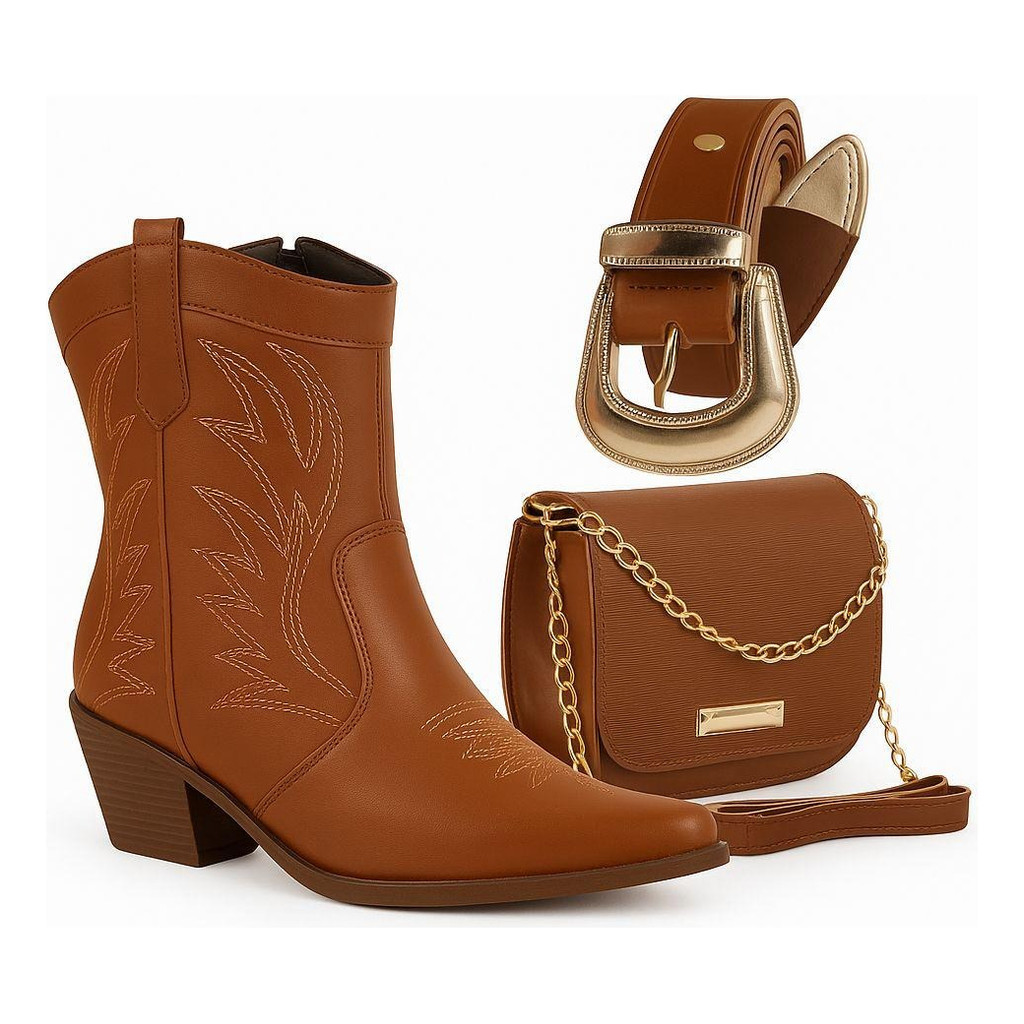 Kit Feminino Country Bota Texana + Bolsa + Cinto | Shopee Brasil