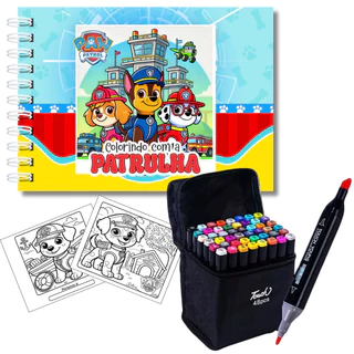 Kit Livro De Colorir Patrulha Canina 50 Folhas Com Canetinhas 24/36/48/60/80/120 pronta entrega
