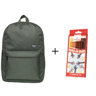 Kit Mochila Juvenil Basic Verde + Lápis de Cor Tons de Pele 12 Cores em Oferta na Shopee