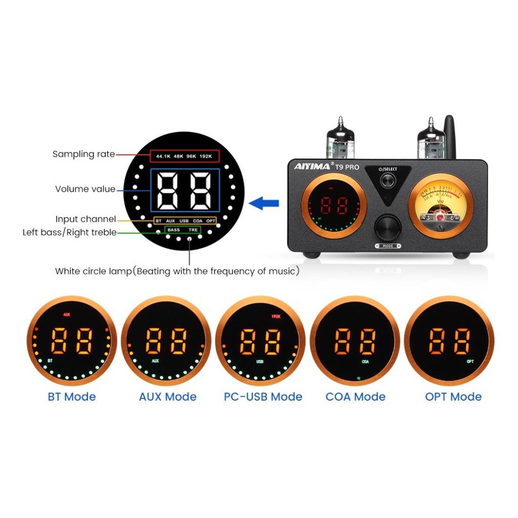 Aiyima T9 Pro Amplificador Estéreo Dac 200w Valvulado | Shopee Brasil