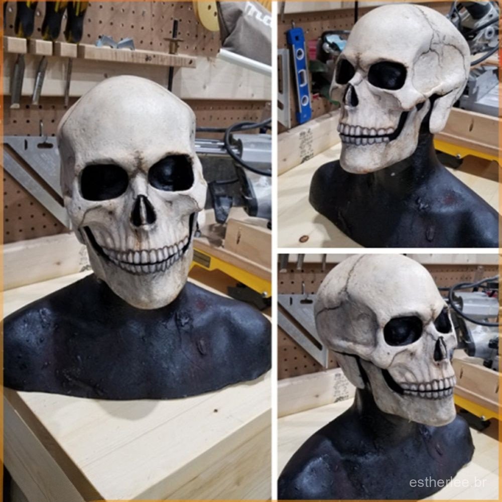 Máscara de caveira de terror para adultos com mandíbula móvel, arnês de ...