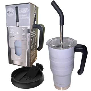 Copo Térmico Cinza Tampa e Canudo Vedação Não Vasa 590ml Para Café Chá Quente Frio Termolar em Oferta na Shopee