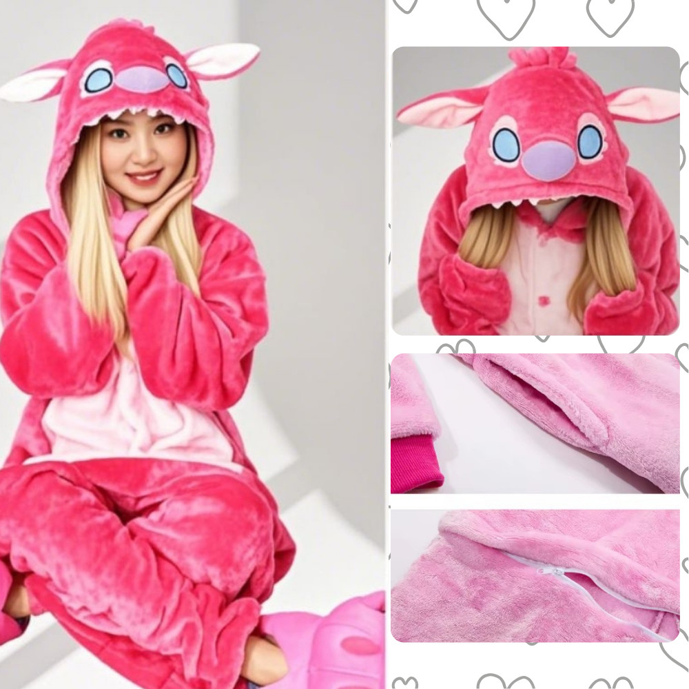 Pijama Macacão Kigurumi Adulto Azul Ou Rosa Stitch Feminino Masculino ...
