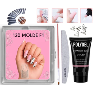 Kit Unha Gel Polygel 1 Poligel Unhas 100 Molde F1 + Lixa + Pincel em Oferta na Shopee