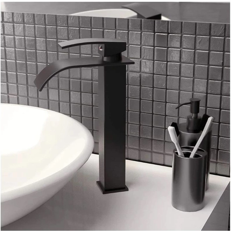 Torneira Cascata Alta Banheiro Monocomando Cuba Preto Fosco agua Quente e frio. - ZOEX