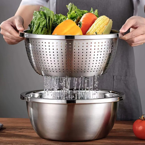Escorredor De Arroz Inox Legumes Frutas Multiuso Cozinha Alça Coador Peneira Drenagem Inoxidável — foto 1 — Achou Levou Brasil