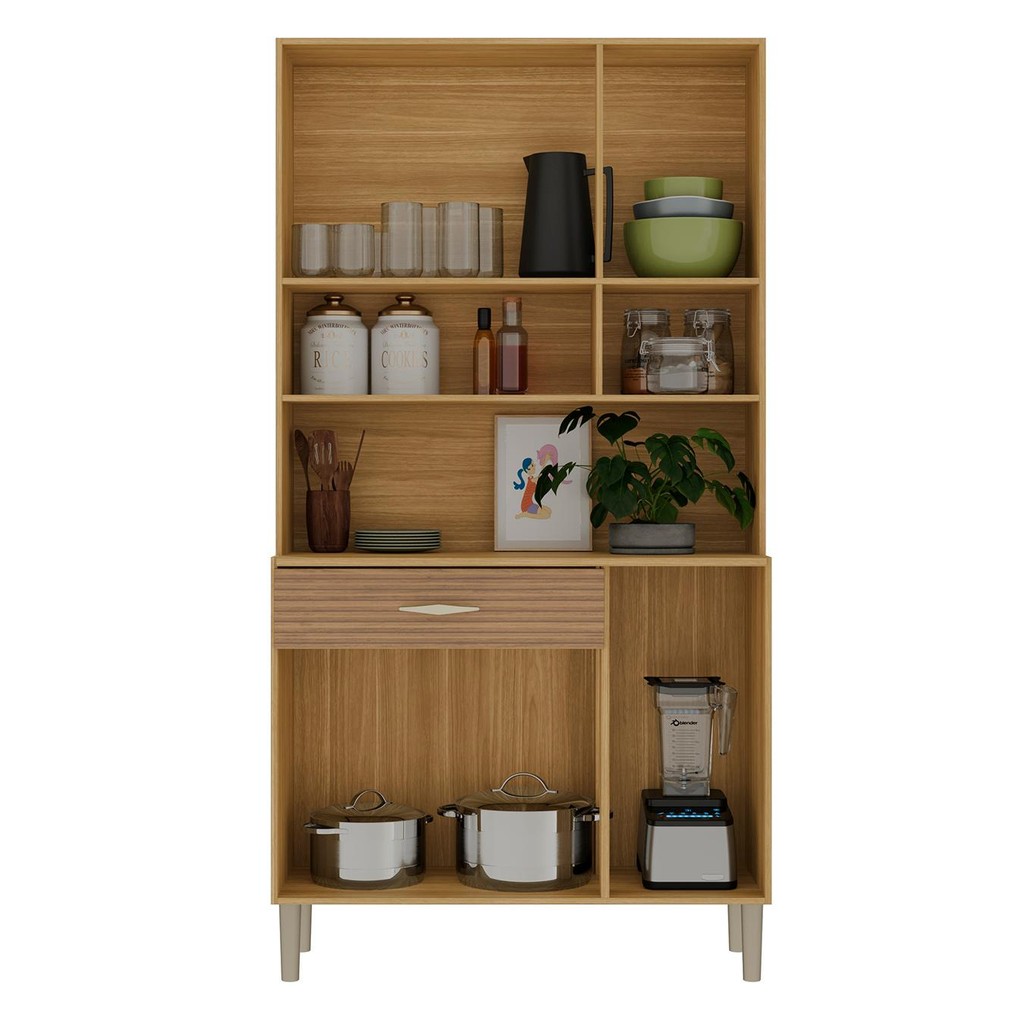 Armário de Cozinha Compacta 90cm Bruna Plus Freijó/Supremo Z06