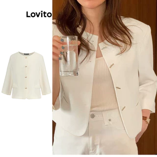 Lovito Blazer casual simples com botões para mulheres 102AD502 em Promoção na Shopee Lovito Blazer casual simples com botões para mulheres 102AD502