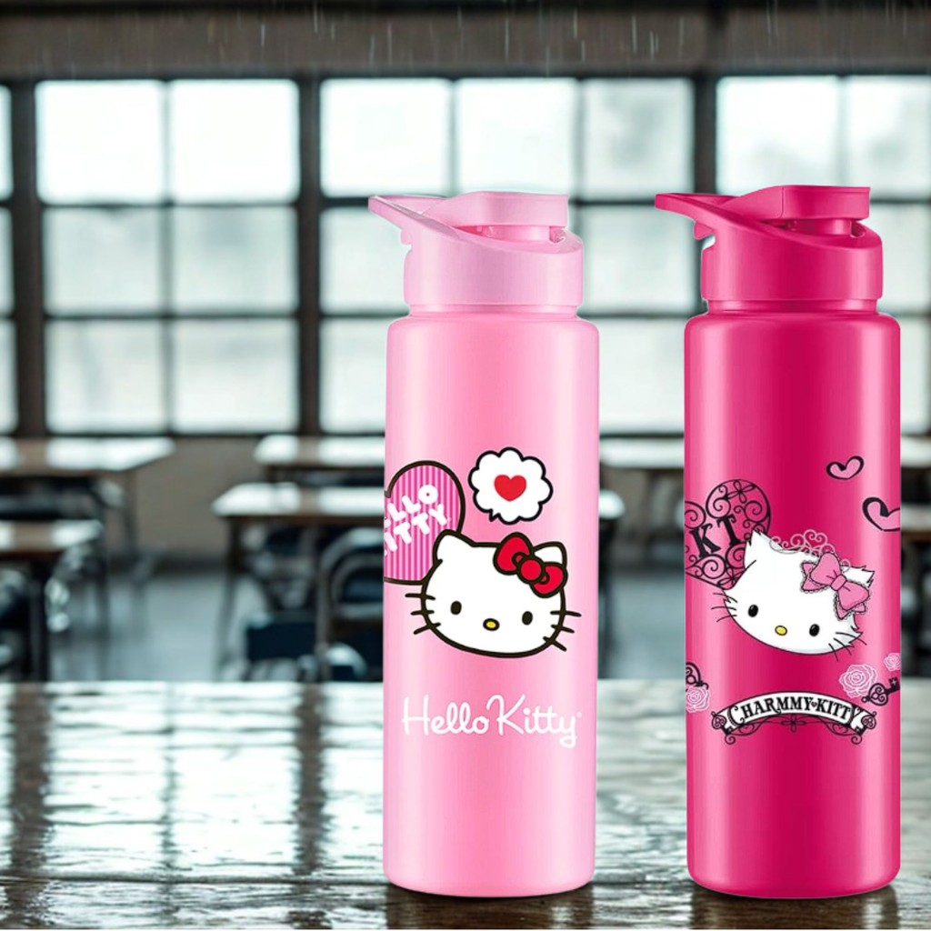 Kit 2 Garrafas Plástica Squeeze Sport Hello Kitty Charmy 750ml De