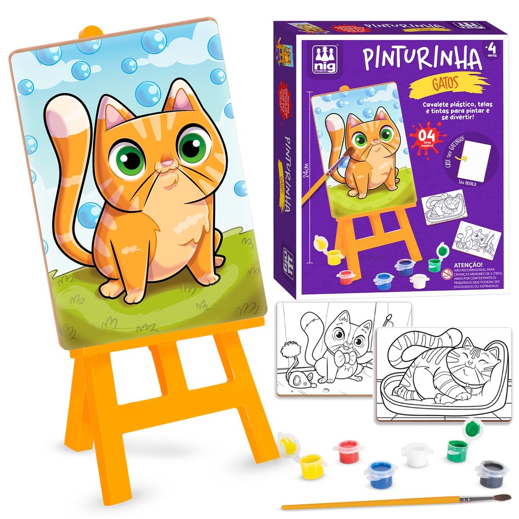 Brinquedo Interativo Kit De Pintura Didático Gatinho Com 6 Tintas E ...