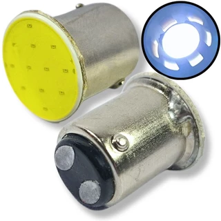 KIT PAR LÂMPADAS 2 POLOS LED COB 12 VOLTS SUPER BRANCA BAY15D P21/5W