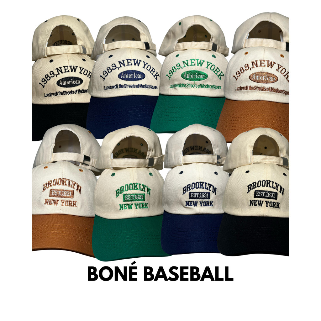 Boné Baseball Bege Brooklyn New York Duas Cores Adulto