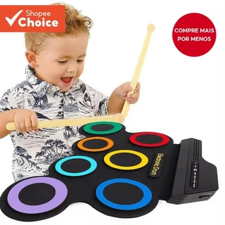 Tambor Eletrônico Portátil Colorido Digital USB 7 Pads Roll up Conjunto De Silicone Elétrico Com Kit