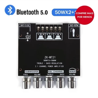 [Shopee Choice] ZK-MT21 Amplificador De 2.1 Canais Bluetooth 5.0 Placa 50W * 2 100W 12V Subwoof De Áudio De Potência