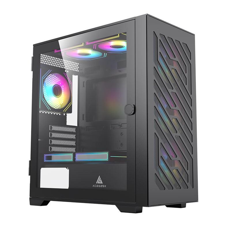 Gabinete Gamer Acegeek Puzzle Mini, Mini-Tower, Lateral de Vidro, Preto, AG-PUZZLE-MINI-BK