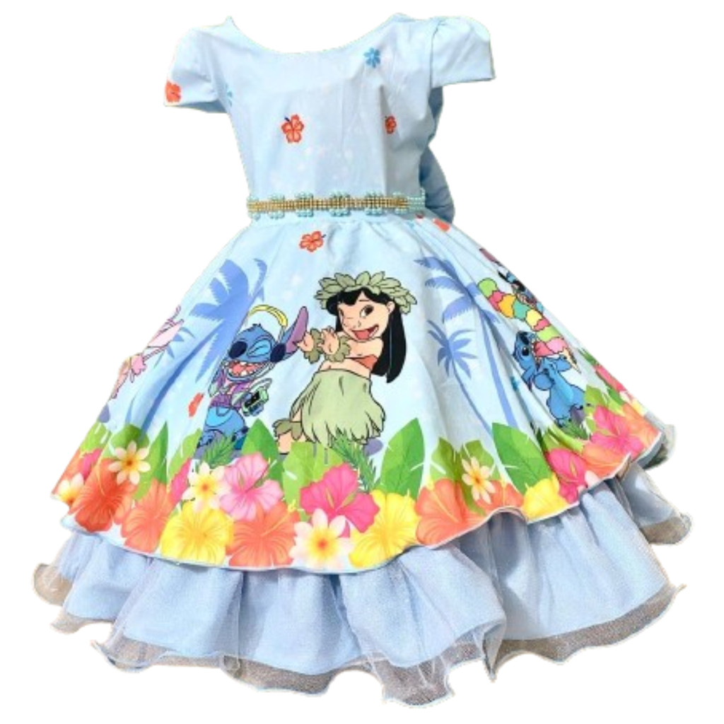 VESTIDO LILO E STITCH FESTA ANIVERSARIO ALOHA AZUL LSTITCH | Shopee Brasil