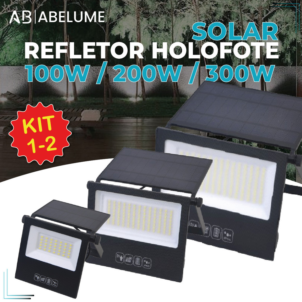 Kit 2 Refletor Solar Led 300w 200W 100W Placa Solar Luz Fria Prova ...