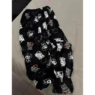 Sanrio Horror Hello Kitty Pijama Casual Diário De Desenho Animado Calça De Feminina Flanela Confortável Quente Para Dorm