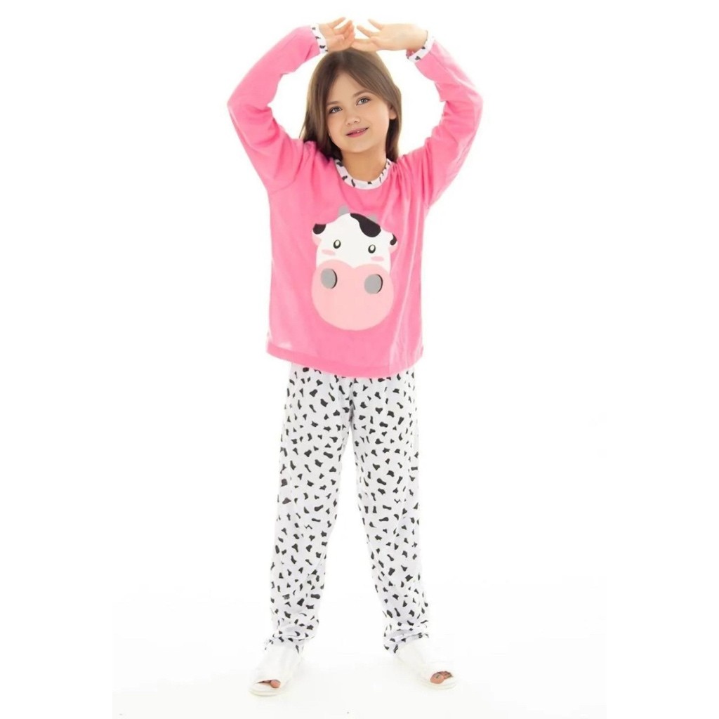Pijama Longo Infantil Feminino Estampa Vaquinha Manga Longa Inverno em Oferta na Shopee