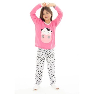 Pijama Longo Infantil Feminino Estampa Vaquinha Manga Longa Inverno em Oferta na Shopee