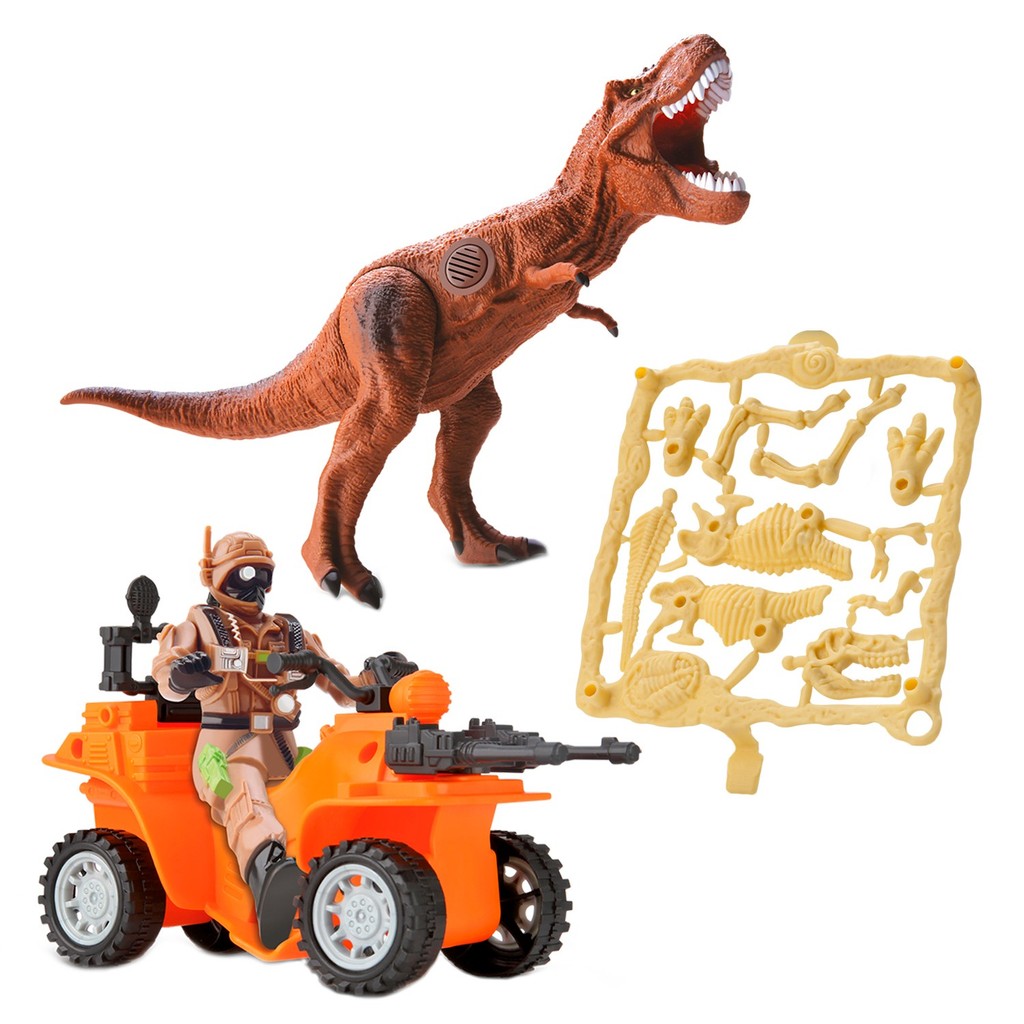 Dinopark Hunters Força Terrestre Rex Com T-Rex Quadriciclo Soldado