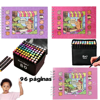Conjunto de livro de colorir e marcador de ponta dupla Capa dura 96 ​​páginas 389 g/m² Páginas A5 em Oferta na Shopee