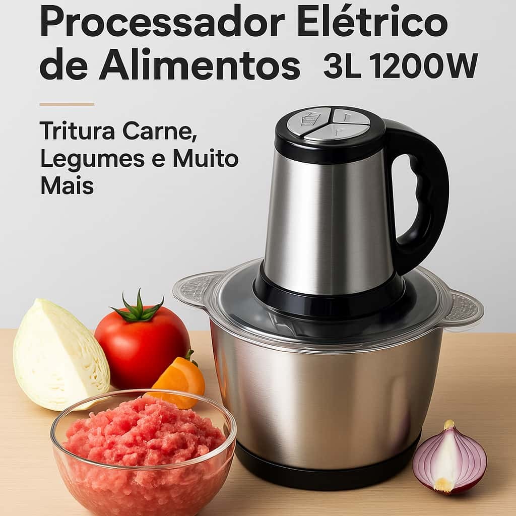 Processador de Alimentos Elétrico 3L 1200W – Tritura Carnes,