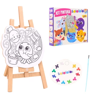 Kit Pintura Cavalete Telas e Tinta Guache Bolofofos - Fun