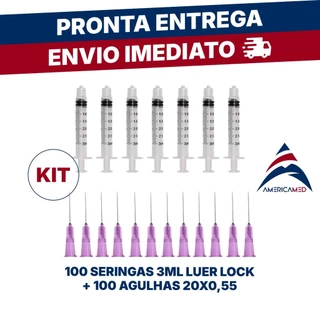 Kit Descarpack com 100 Seringas 3mL Luer Lock + 100 Agulhas 20x0,55mm (24G)