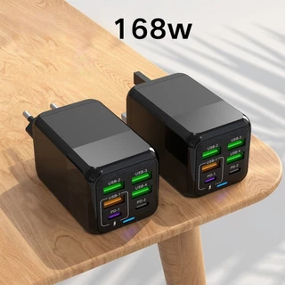Kit Carregador 168W Rápido Multi Portas Flash 4USB + 2PD 5V 3A USB Tipo C Adaptador De Energia com Cabo Tipo C