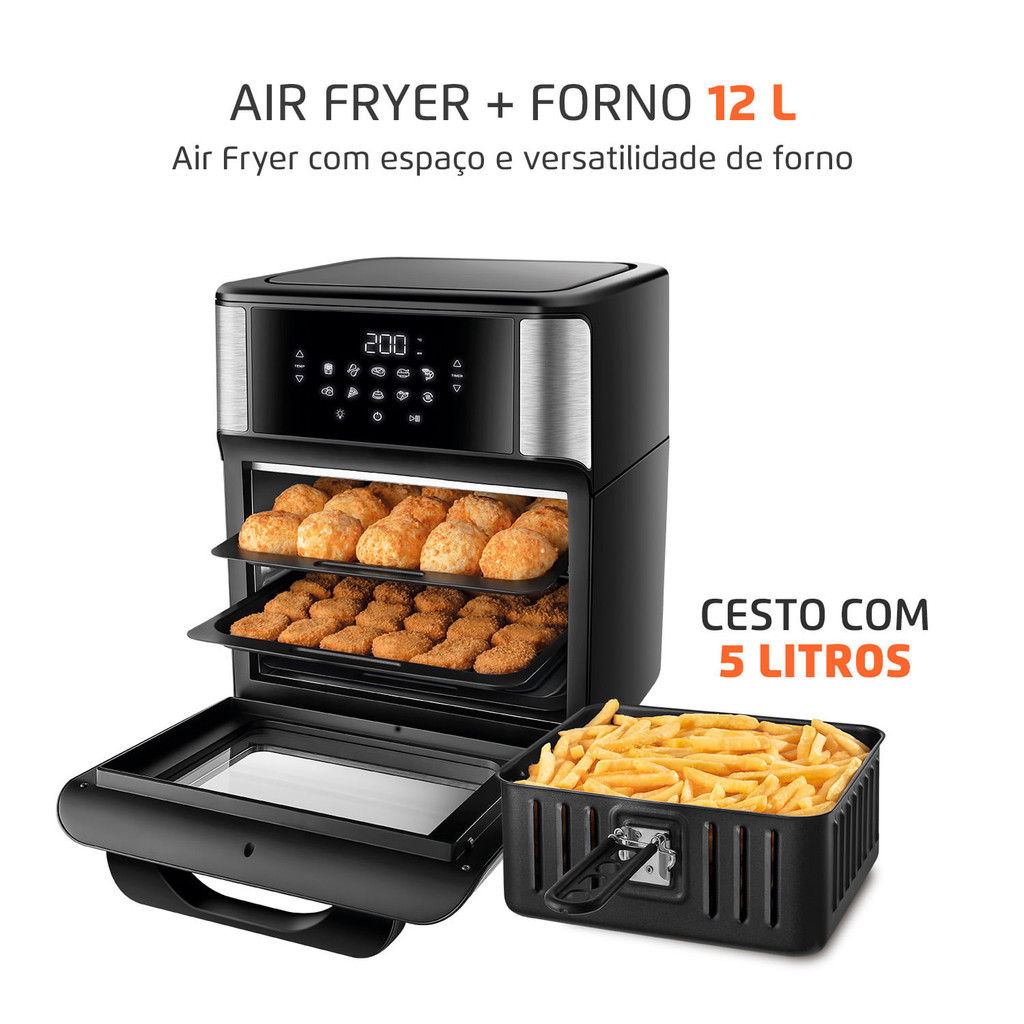 Fritadeira Air Fryer Forno Oven 12L Mondial Preto e Inox0W AFON-12L-BI