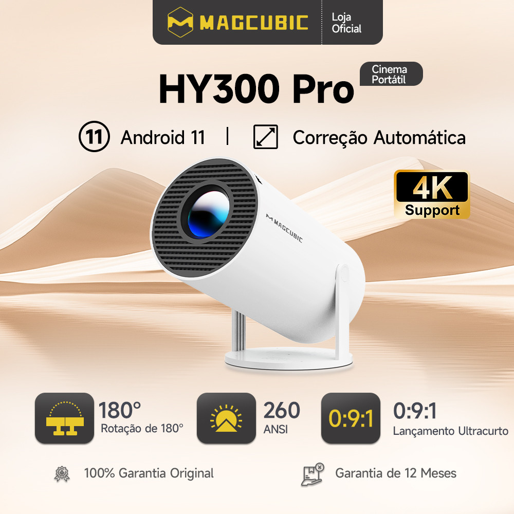 Projetor HY300 Pro Magcubic Original 4K HD 260ANSI Wifi6 BT5.0 Mini Portátil Cinema Envio Imediato