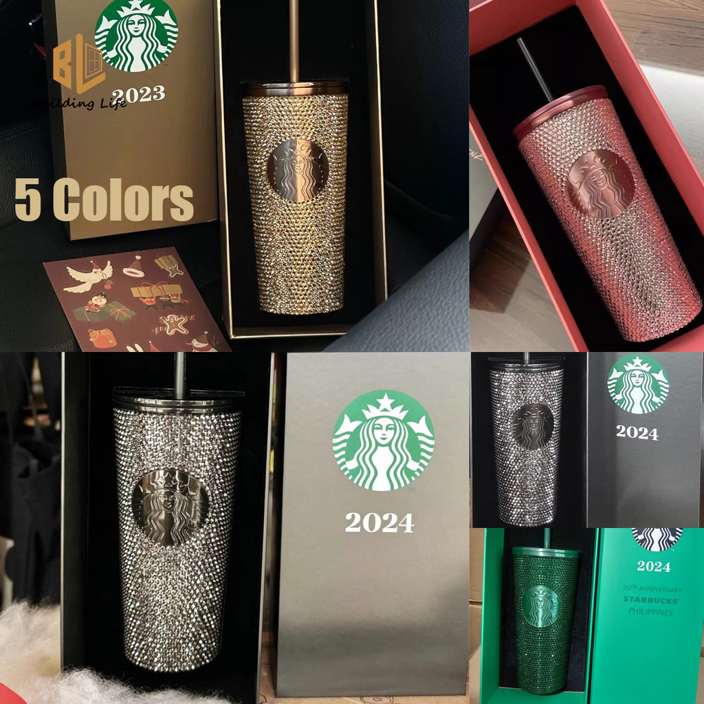 Caixa De Presente De 5 Cores Copo Starbucks Blackpink Co-branded Limited Diamond 304 Térmico De Aço Inoxidável De Palha 