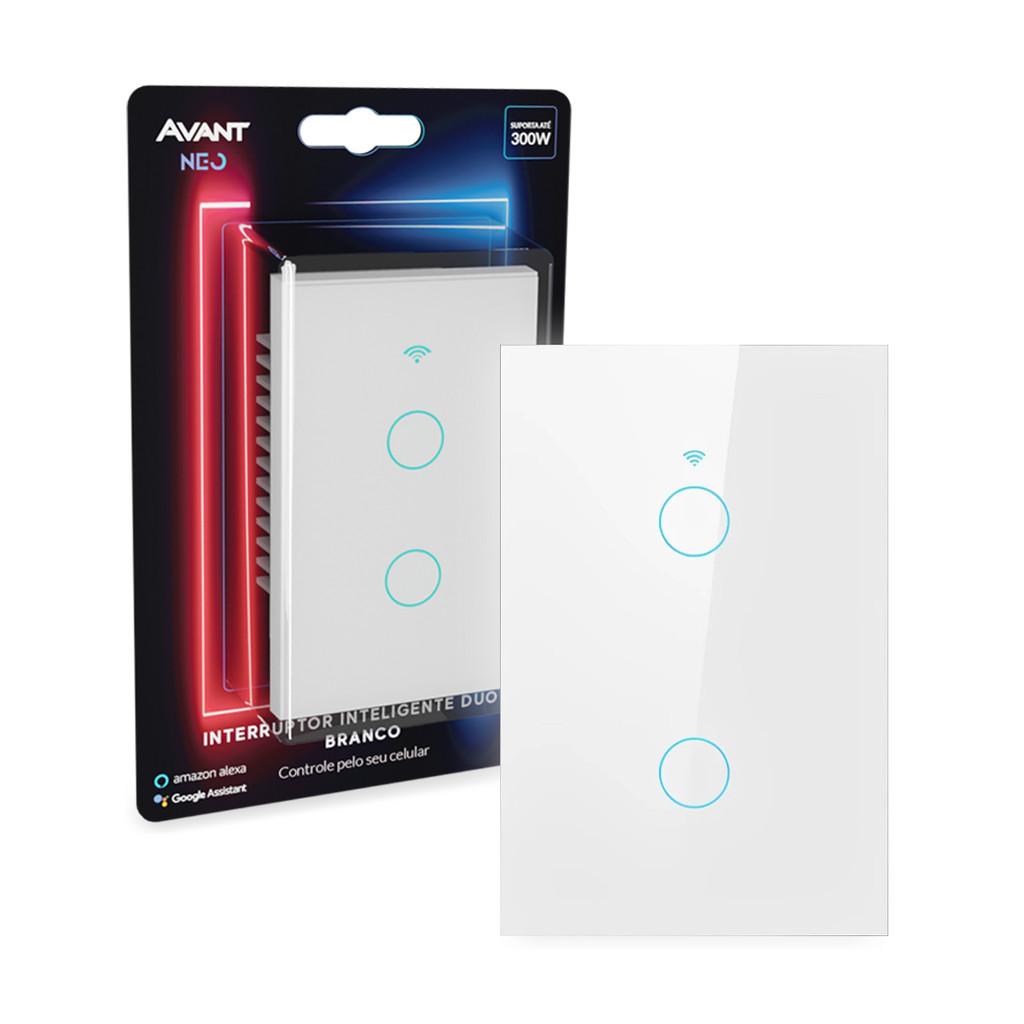 Interruptor Inteligente Smart Wi-fi 2 Botão Ip20 Branco Cod: 291005159 Avant Neo