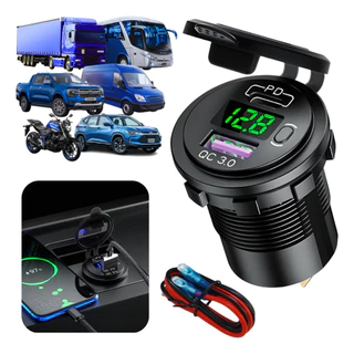 Carregador Veicular Tomada Usb C Duplo Carro Onibus Moto