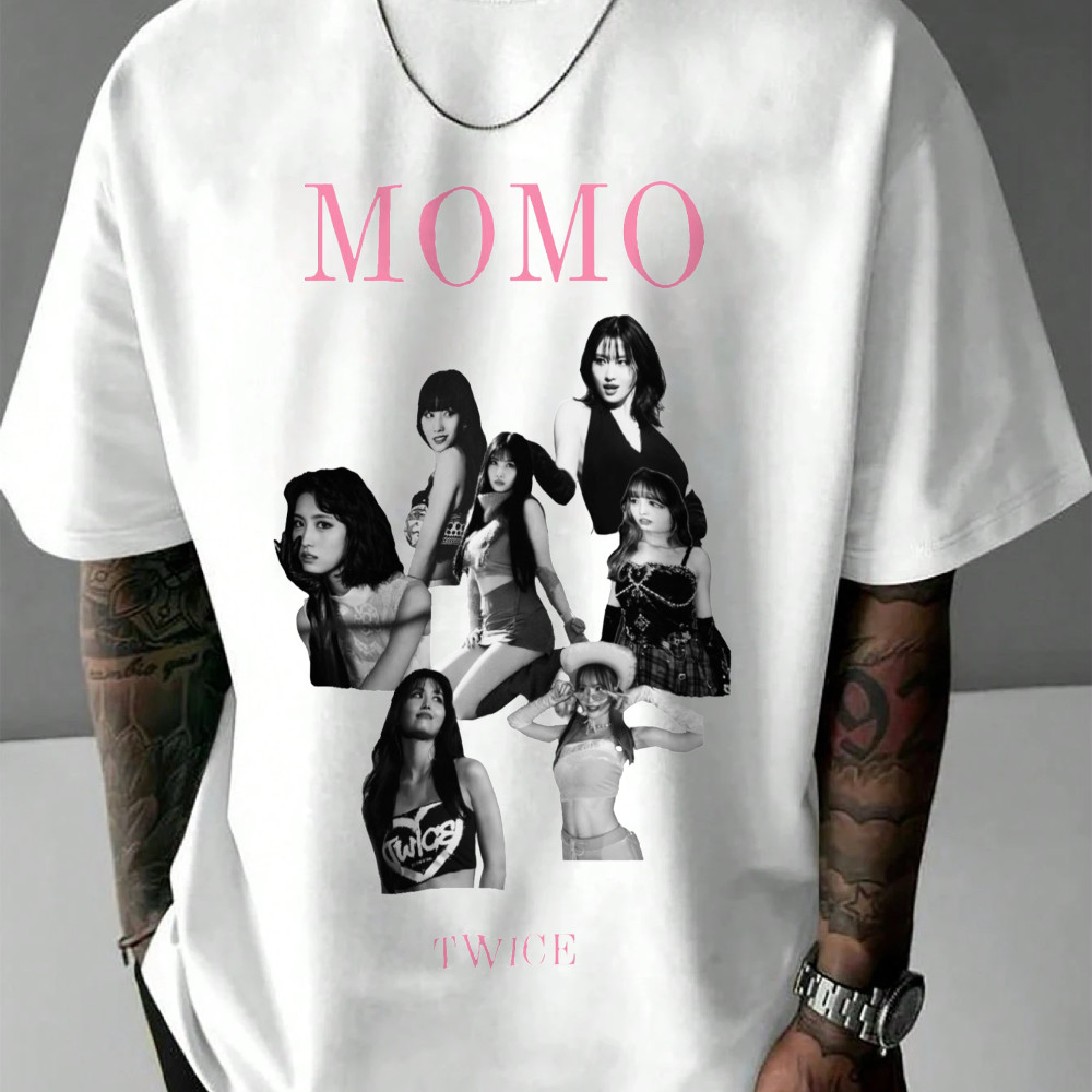 TWICE Lollapalooza 2025 ホワイトTシャツ X L 新品 Camiseta Masculina MOMO TWICE Streetwear 2025 Novo Estampa de