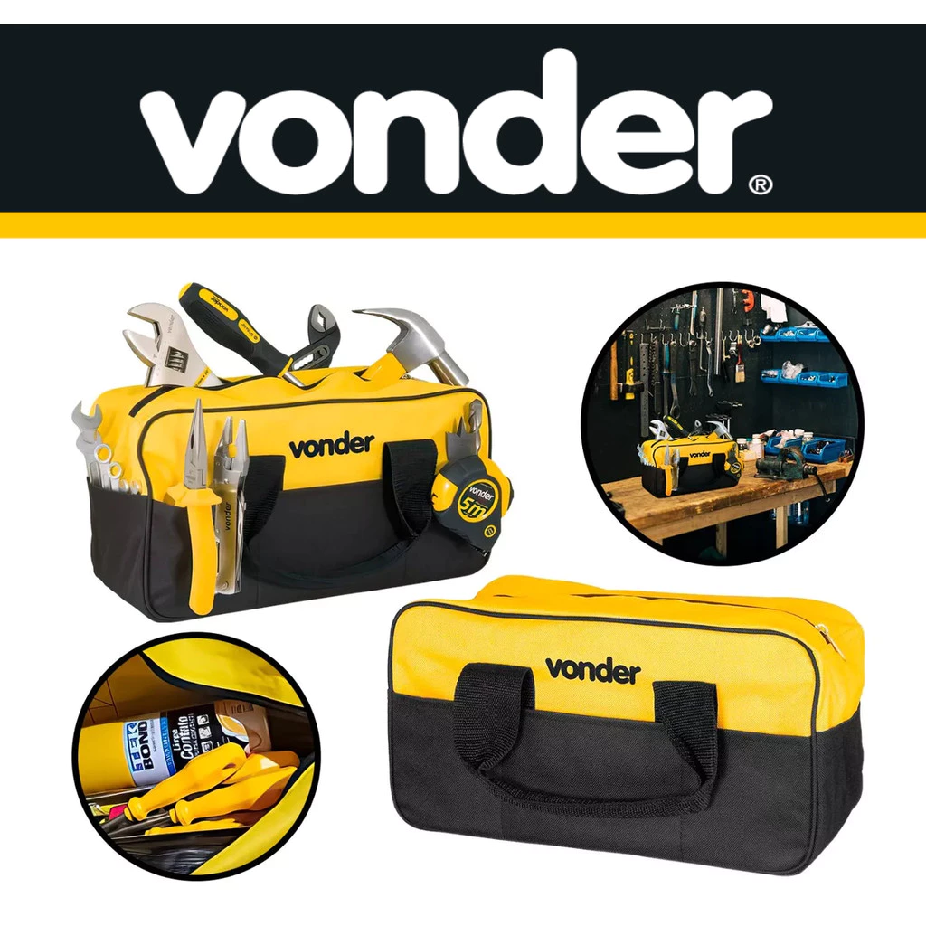 Bolsa Em Lona Para Ferramentas Vonder BL 005 Com 8 Divisões Externa Resistente