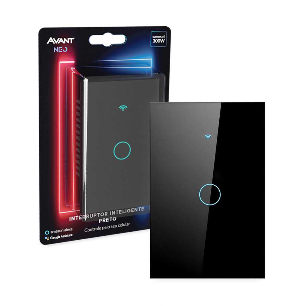 Interruptor Inteligente Smart Wi-fi 1 Botão Ip20 Preto Cod: 291005050 Avant Neo