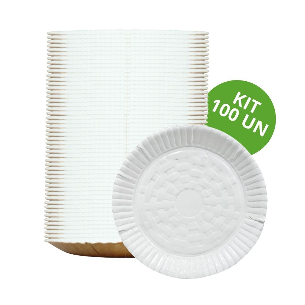 Kit 100 Unidades Prato De Papelão Branco Prato Plastificado Para Bolo ...