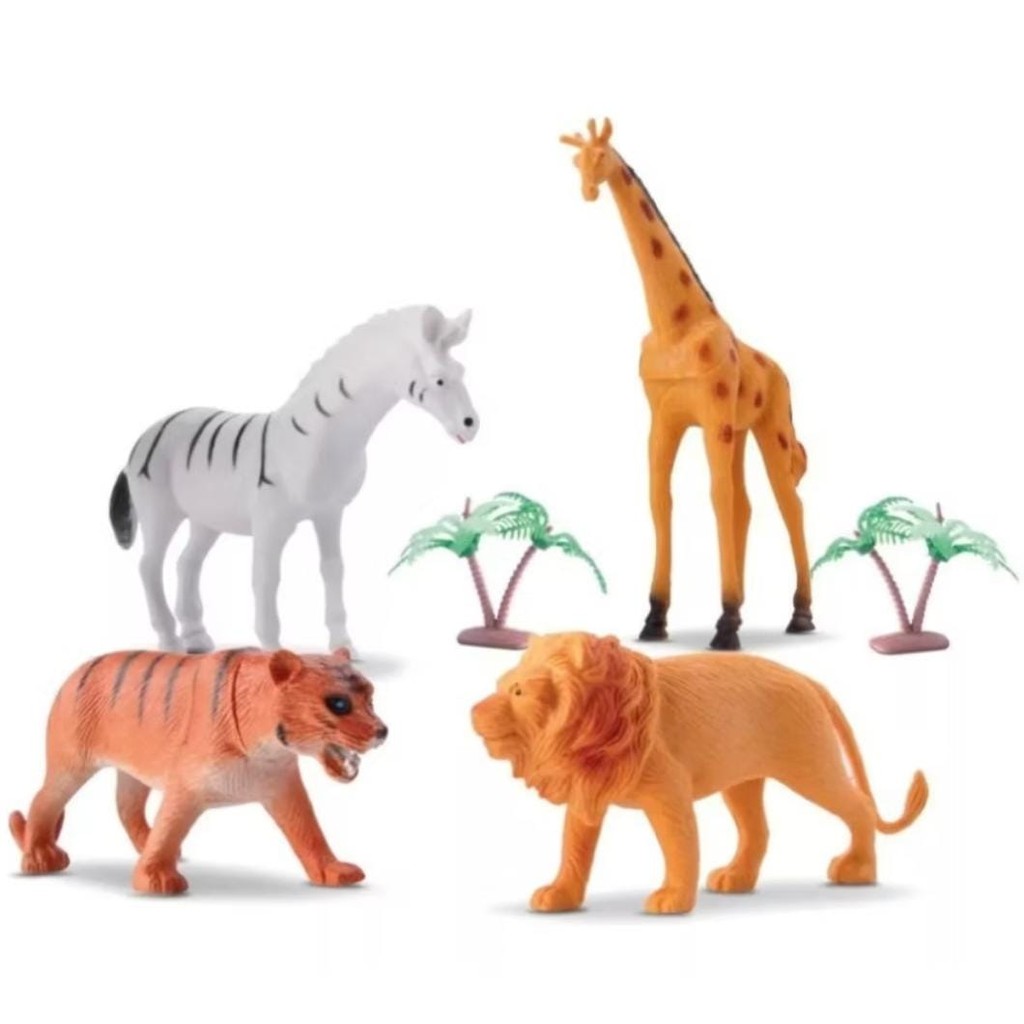 Brinquedo Selvagens Zoológico De Borracha Kit Com 4 Animais Grandes ...